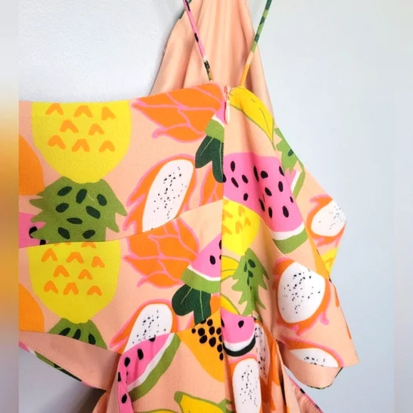 Hutch Anthropologie Jeslyn Tropical Fruit Cutout Halter Romper SZ S - Picture 6 of 8